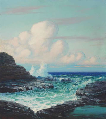 Hawaiian Ocean with Waves Against the Rocks