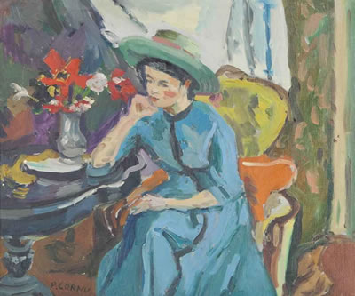 Woman in a blue dress