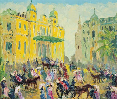 Sample artwork by Emmanuel Bellini (1904 - 1989), known for polite society street scenes, sailboats, landscape painting, architecture, set design - View similar artists and auction records