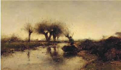 A punter at work in a polder landscape