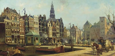 A view on the Damrak and the Beurs van Berlage, Amsterdam