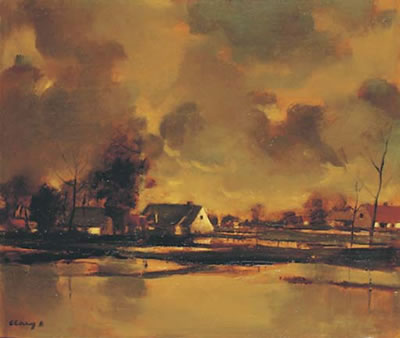 Flooded banks of the river Leie, Belgium