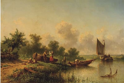 A fisherfamily standing by a river on a sunny day by Johannes Hilverdink - Auction record, sale price, and art valuation. Compare with similar artists and explore comparable artworks.