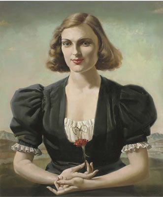 A portrait of a woman holding a red carnation by Arthur Royce Bradbury - Auction record, sale price, and art valuation. Compare with similar artists and explore comparable artworks.