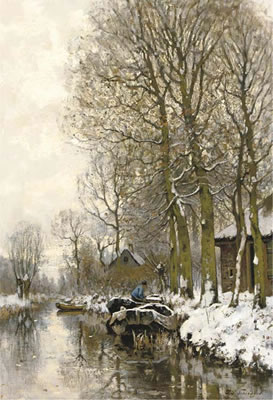 Along a snowcovered stream