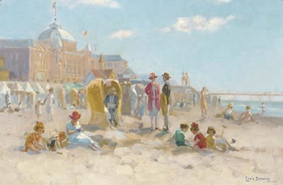 A sunny day on the beach of Scheveningen, the Kurhaus in the distance
