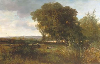 Gathering wood at the edge of a forest