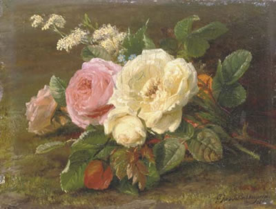 A bunch of pink and white roses