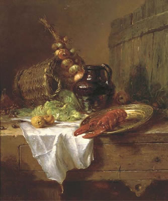 A kitchen still life with lobster by Maria Vos - Auction record, sale price, and art valuation. Compare with similar artists and explore comparable artworks.