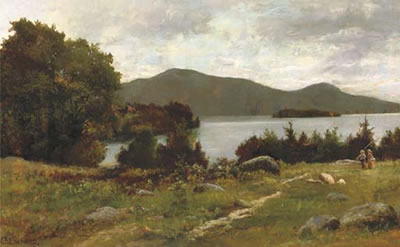 September morning on Lake George across from west end of "Sagamore bridge" to Buck and Pilot Mountains, New York by Charles Linford - Auction record, sale price, and art valuation. Compare with similar artists and explore comparable artworks.