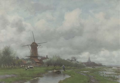 A polder landscape, a village in the distance