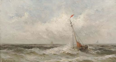 Sailing vessel on open watr by Gerard Van Der Laan - Auction record, sale price, and art valuation. Compare with similar artists and explore comparable artworks.