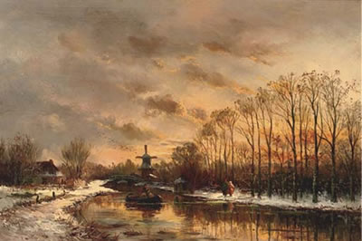 Dusk along the river in winter