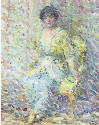 Seated woman with dark hair