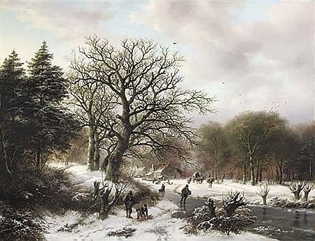 A winter landscape with wood gatherers and skaters by Barend Cornelis Koekkoek - Auction record, sale price, and art valuation. Compare with similar artists and explore comparable artworks.