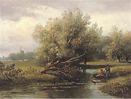 Anglers on a riverbank