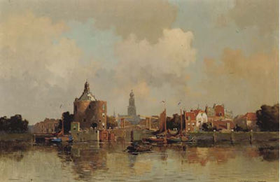 Boats Moored Near the Drommedaris With the Zuidertoren in the Background, Enkhuizen