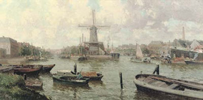 De Distileerketel Molen: a Busy Working Day in Delfshaven, Rotterdam by Gerardus Johannes Delfgaauw - Auction record, sale price, and art valuation. Compare with similar artists and explore comparable artworks.