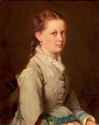 Portrait of a Girl in a Blue and white Dress by Jacob Taanman - Auction record, sale price, and art valuation. Compare with similar artists and explore comparable artworks.