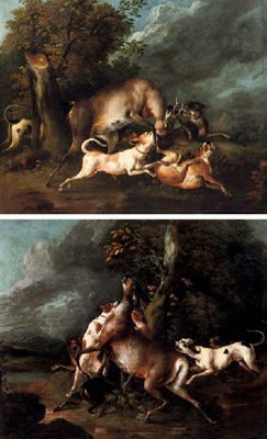 Hunting scenes (a pair)