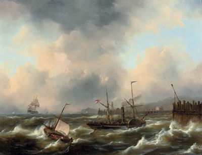A paddle steamer on rough water