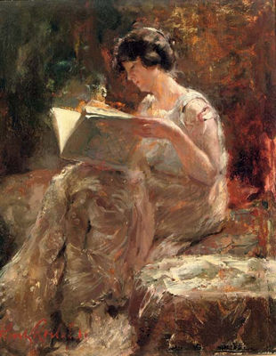 In 't atelier: Mientje admiring a portfolio