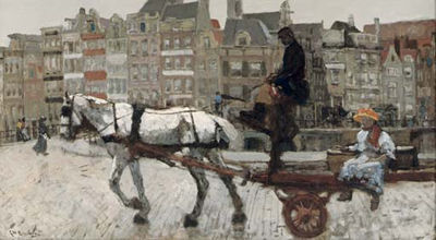 Vrachtwagen, Rokin: a horsedrawn cart on the Rokin, Amsterdam