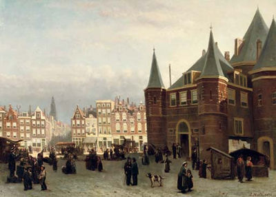 Marketday outside the Waag on the Nieuwmarkt, Amsterdam