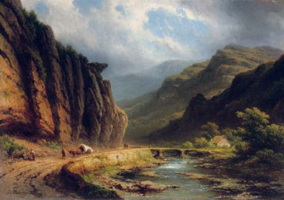 Travellers on a mountain track by Johannes Hilverdink - Auction record, sale price, and art valuation. Compare with similar artists and explore comparable artworks.