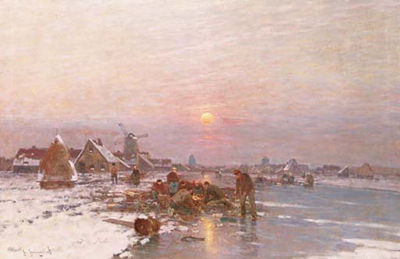 Ice-fishing at dusk