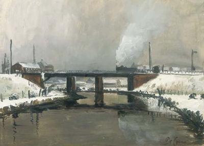 A steam locomotive in a winter landscape in West Flandres