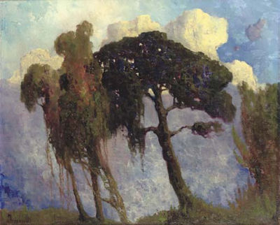 A wooded mountainous landscape with Waringin trees