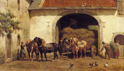 Unloading the hay-wagon