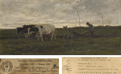 A farmer ploughing with three oxen