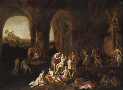 Diana and her nymphs in a cave
