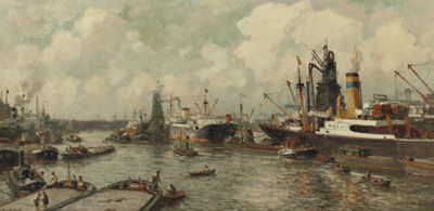 Maashaven Rotterdam: a busy day in the harbour by Evert Moll - Auction record, sale price, and art valuation. Compare with similar artists and explore comparable artworks.
