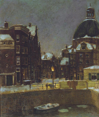 Ronde Lutherse Kerk: the Singel on a winters night