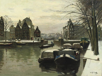 Snowcovered boats on the Houtkopersburgwal, Amsterdam by Willem Alexander Knip - Auction record, sale price, and art valuation. Compare with similar artists and explore comparable artworks.