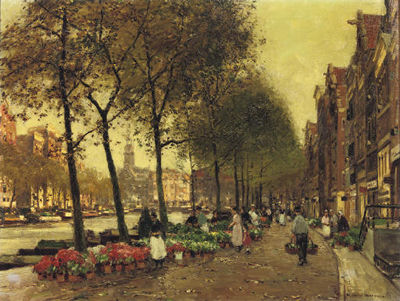The flowermarket with the Munttoren, Amsterdam by Heinrich Hermanns - Auction record, sale price, and art valuation. Compare with similar artists and explore comparable artworks.