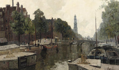 The corner of the Korte Prinsengracht and Brouwersgracht, with the Zuiderkerktoren beyond, Amsterdam