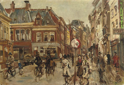 Sample artwork by Erasmus Bernard Van Dulmen Krumpelman (1897 - 1987), known for city view, figure, genre, rural landscape painting - View similar artists and auction records