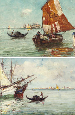 Sailing-vessels and gondolas, Venice (a pair)
