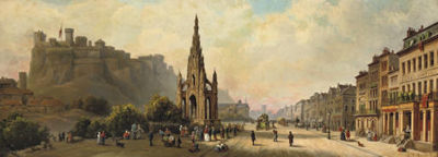 Daily activities by the Scott Monument in Princes Street, Edinburgh