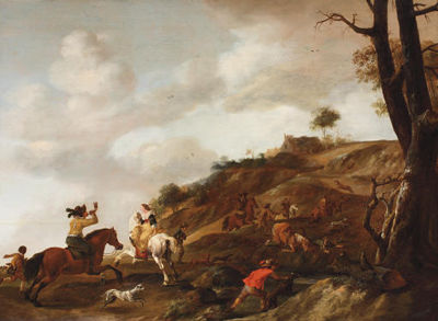 A hunting party in a dune landscape