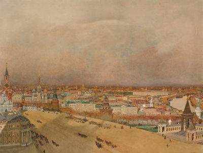 An extensive view on Moscow, with the towers of the Kremlin
