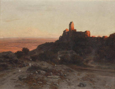 Castle ruins in an extensive summer landscape, Hungary by Carl Onken - Auction record, sale price, and art valuation. Compare with similar artists and explore comparable artworks.