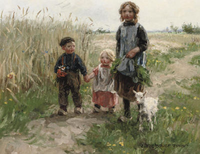 Children walking through a meadow by Jan Zoetelief Tromp - Auction record, sale price, and art valuation. Compare with similar artists and explore comparable artworks.