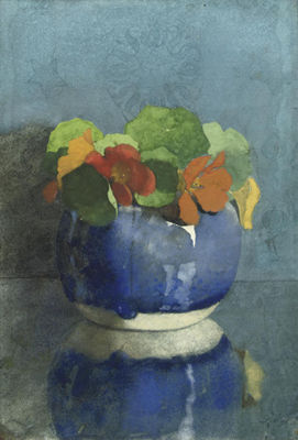East Indian Cress in a blue ginger jar