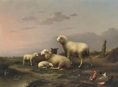Sample artwork by Franz Van Severdonck (1809 - 1889), known for small-scale landscape with farm animal and architecture painting - View similar artists and auction records