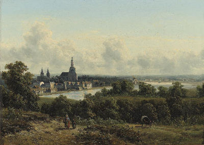 Sample artwork by Johannes Josephus Destree (1827 - 1888), known for belgian and dutch landscape painting, including river views, coastal scenes, and village subjects. - View similar artists and auction records
